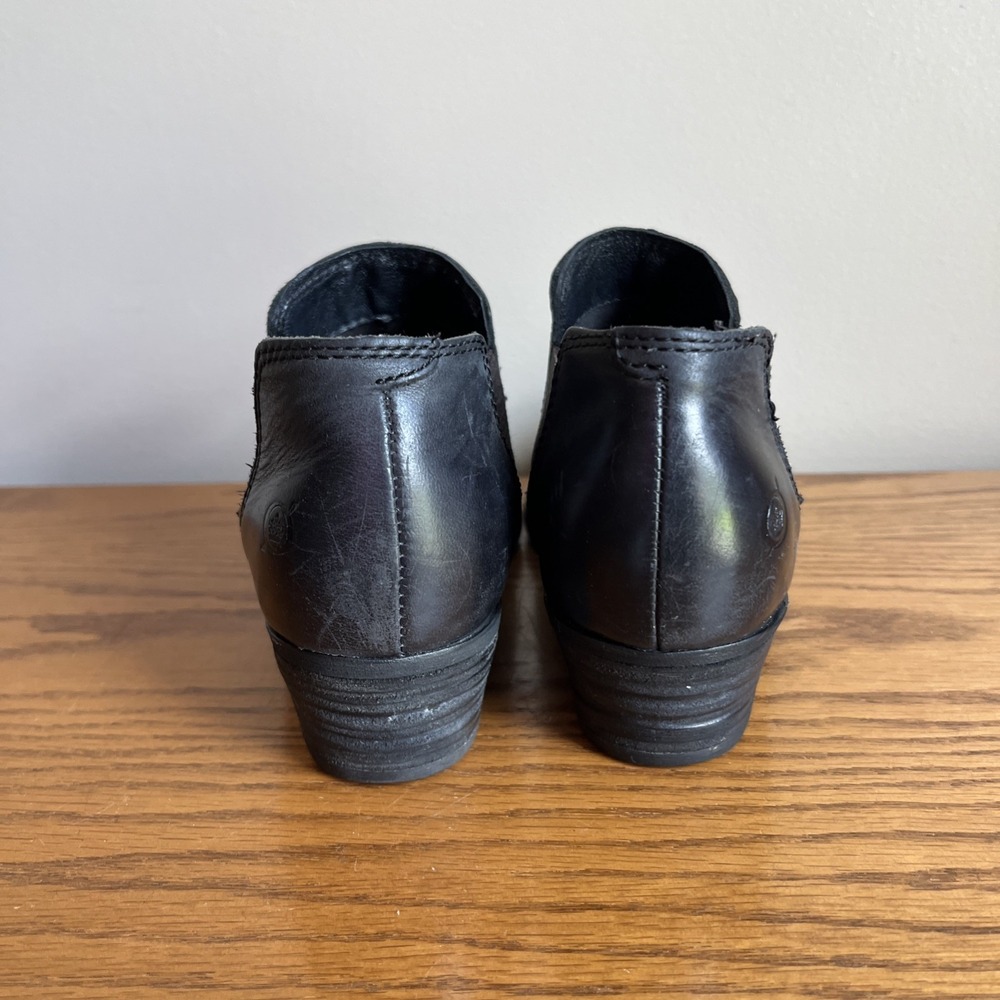 Born Women's Size 6 Dallia Black Leather Ankle Bootie Block Heel Shoes - Picture 3 of 12